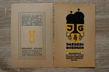 München / 1920-1940er Jarhe / Werbung Etiketten / J & G Jaeger & Goergen / Briennerstrasse 53 / Fotogeschäft